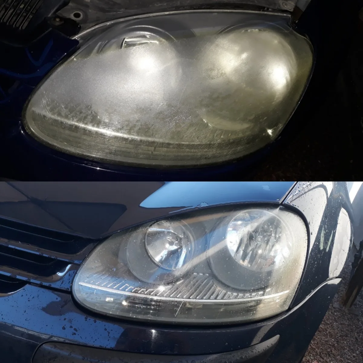 Zašlý a renovovaný přední světlomet